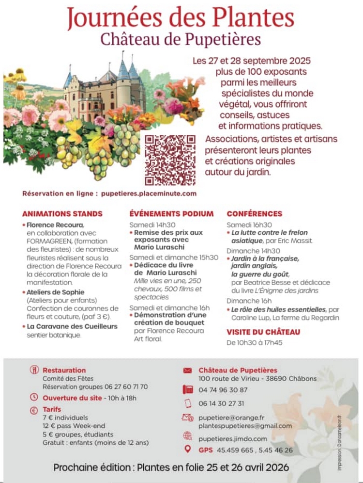 Le programme des Journées des Plantes à Pupetières 2025