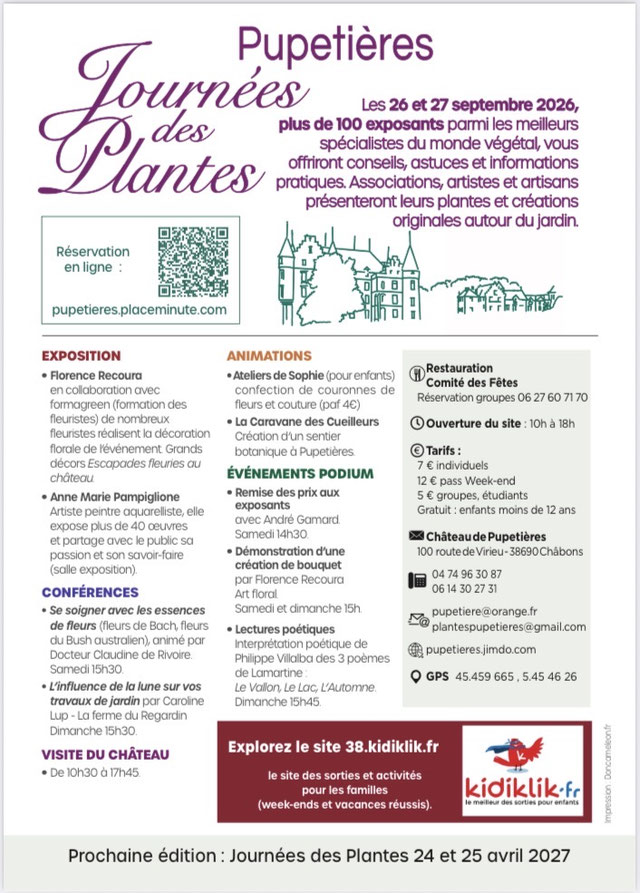Programme journées des plantes à Pupetières 2026
